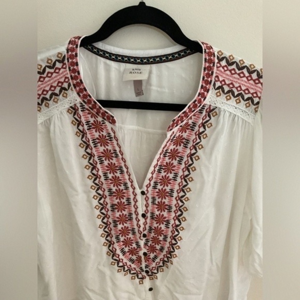 Anine Bing White Tunic with Pink and Brown Embroidery